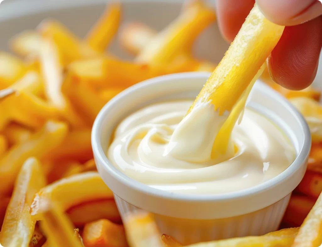 patatine fritte con una ciotolina di maionese